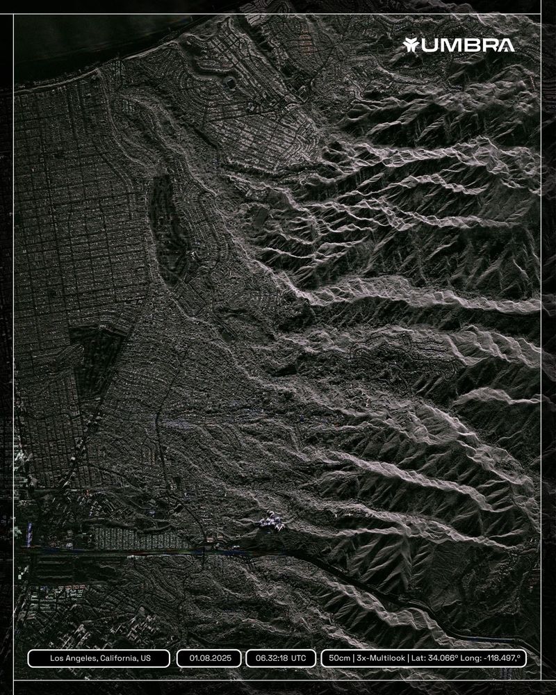 Synthetic Aperture Radar (SAR) image of damage from the Palisade Fire. 