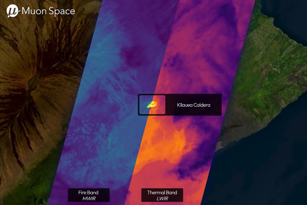 Composite of thermal and midwave infrared images of Kilauea Volcano showing the heat signature of the camera lava flows.