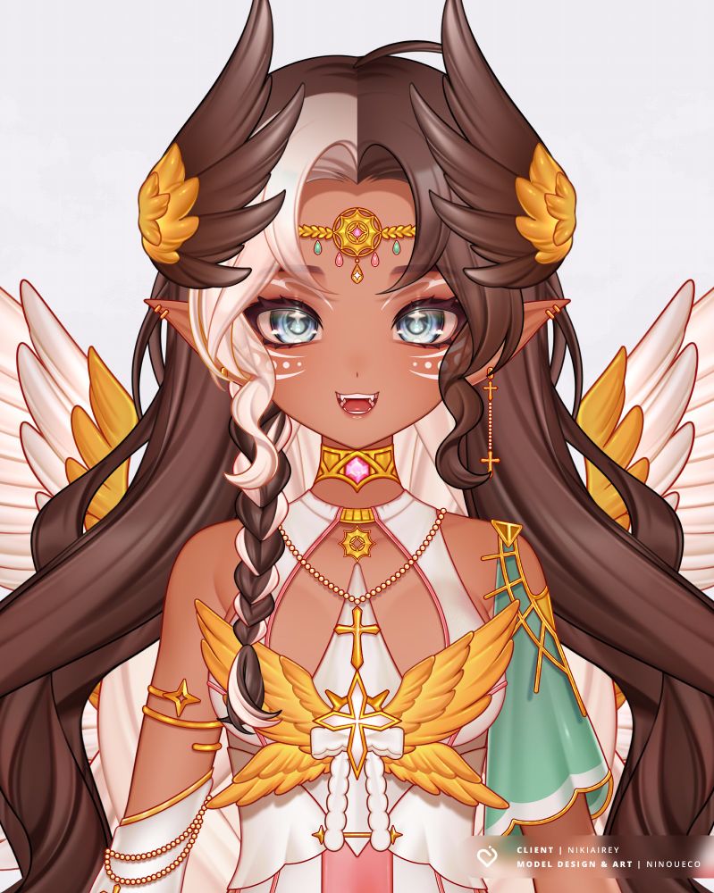 vtuber model art sneak peek of nikiairey (sun goddess with wing motifs)