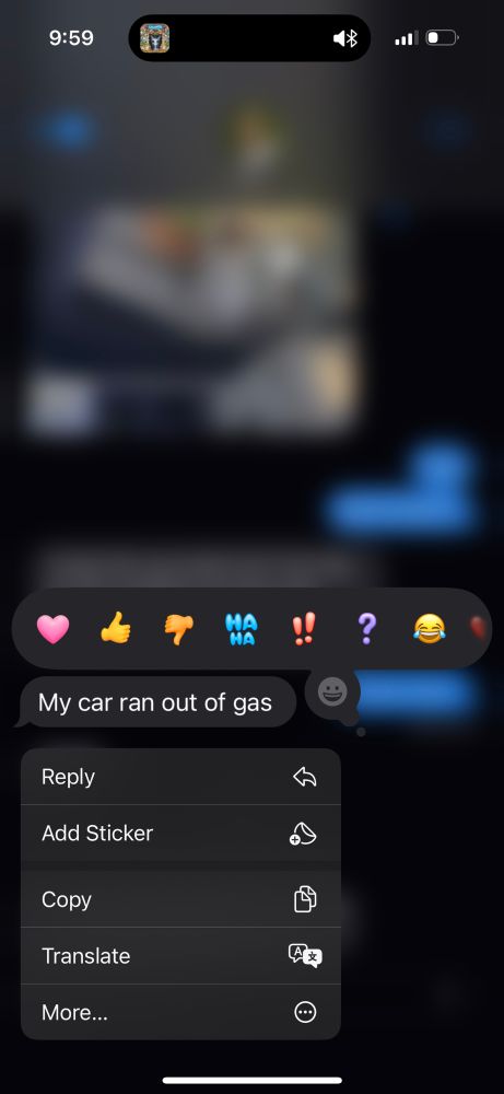 Text message that says I ran out of gas 