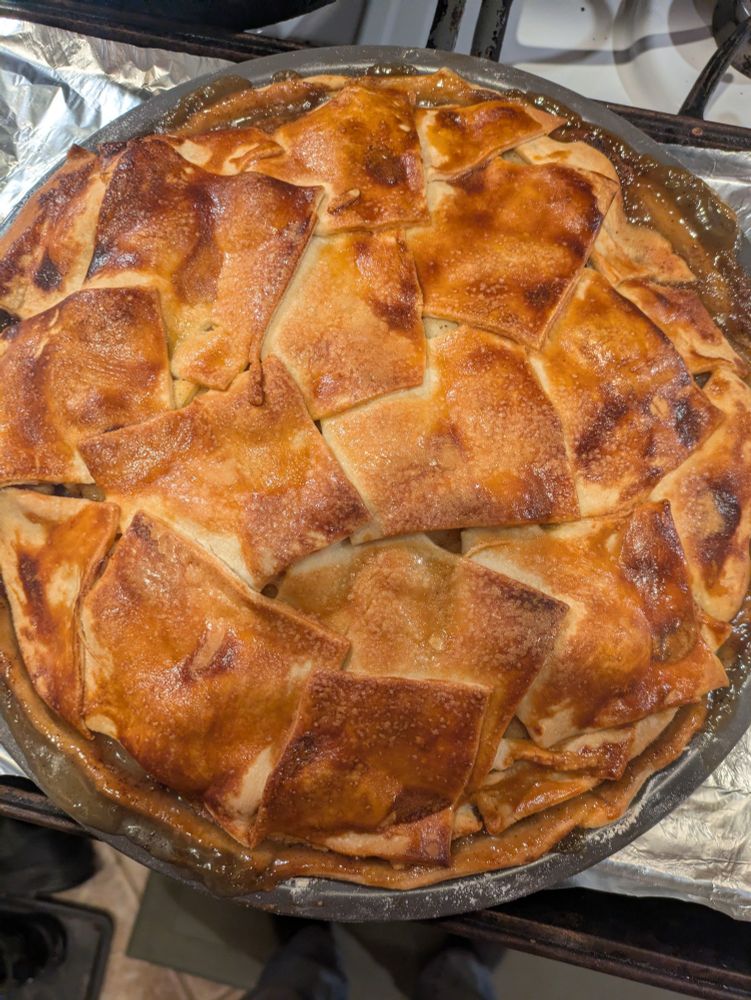 Picture of homemade apple and cream pie to compare with New York Times cooking recipe