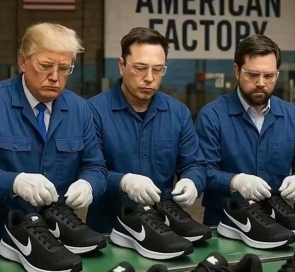 Chines meme of buffoons working in a Nike factory. 