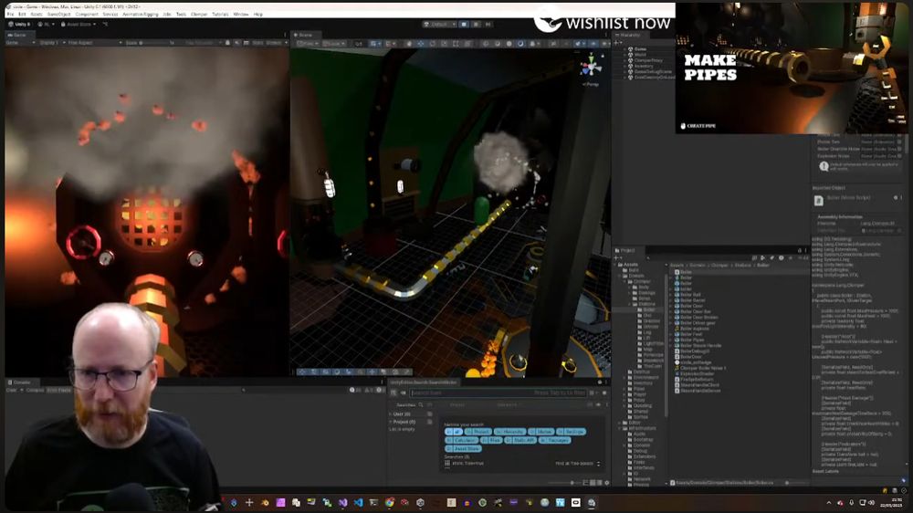 Rob sitting in the corner with Unity behind him and the trailer running in the top right. It's basic streaming at its best.