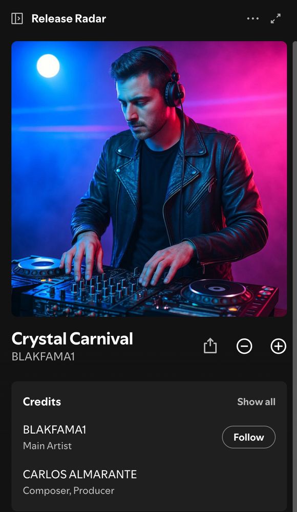 screenshot featuring an AI generated artwork of a DJ for an AI generated track 