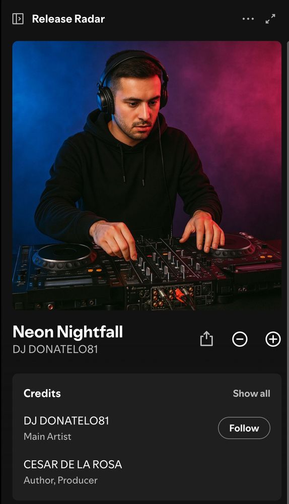 screenshot featuring an AI generated artwork of a DJ for an AI generated track 