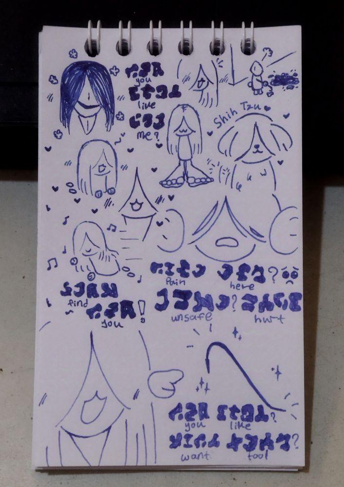 notepad doodles with an almost dying pen