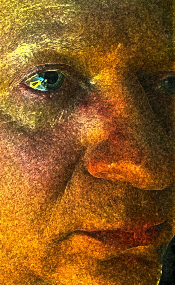 stylized, up close, off angled selfie portrait of a poet
