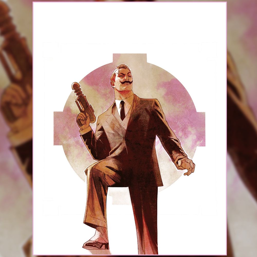 Mike Dowling's cover for Judge Dredd Megazine 476 sees Devlin Waugh stepping towards the reader, gun in hand