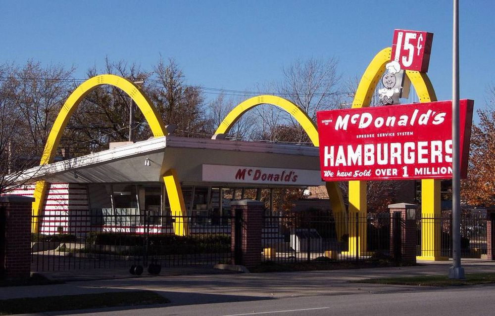 Old style McDonalds Golden Arches restaurant. 