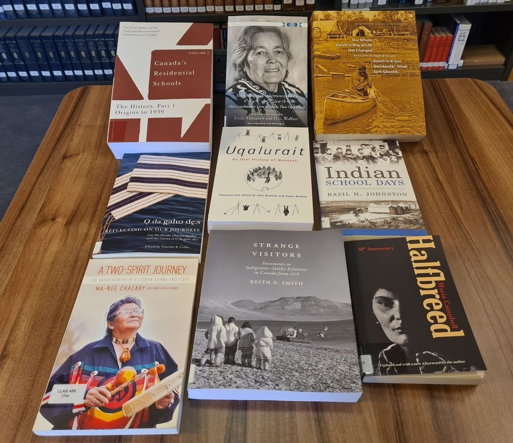 A selection of titles about the history of Canada's First Nations, Inuit and Métis peoples which can be found in the library's Canadian history collection on the 2nd floor of the library.
