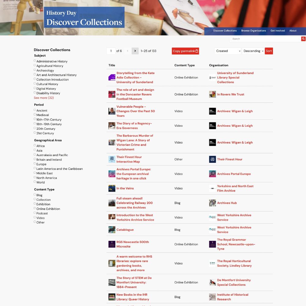 History Day: Discover Collections website