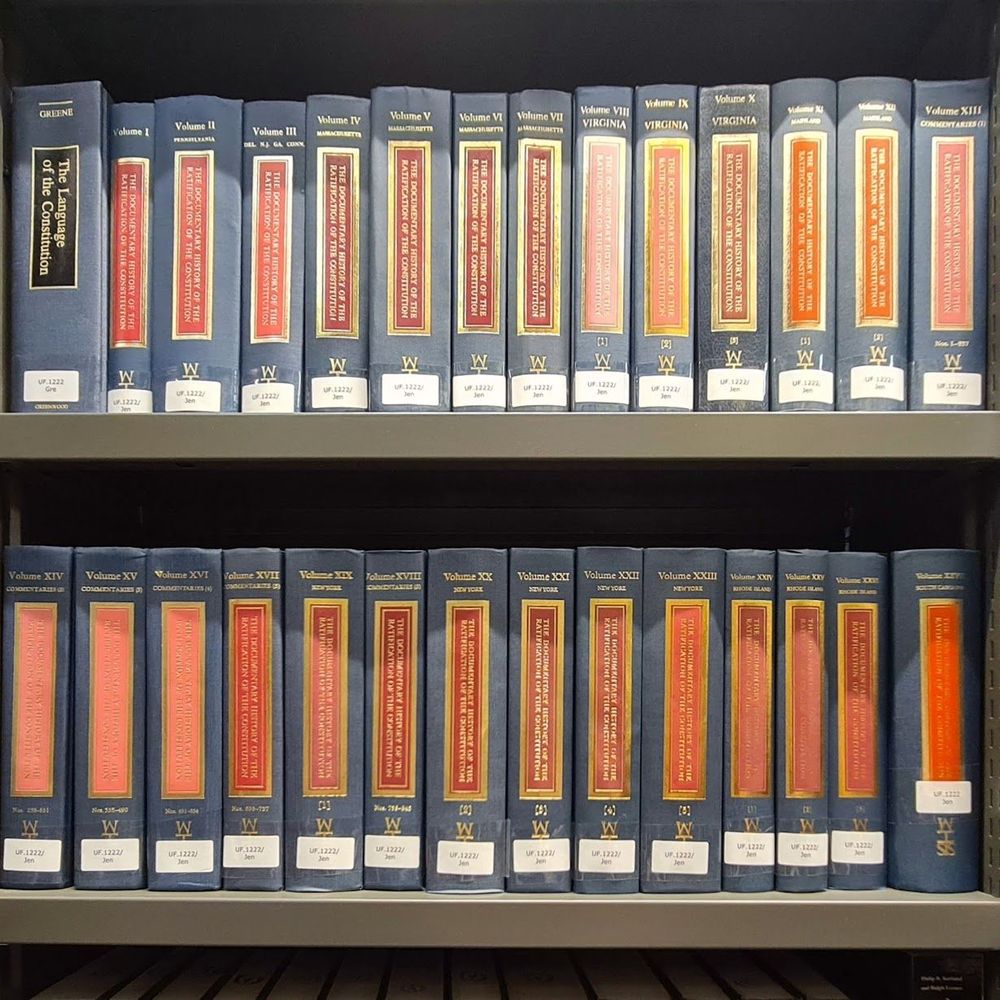 Image showing some of the volumes of The Documentary History of the Ratification of the Constitution which can be found in the Americas reading room.