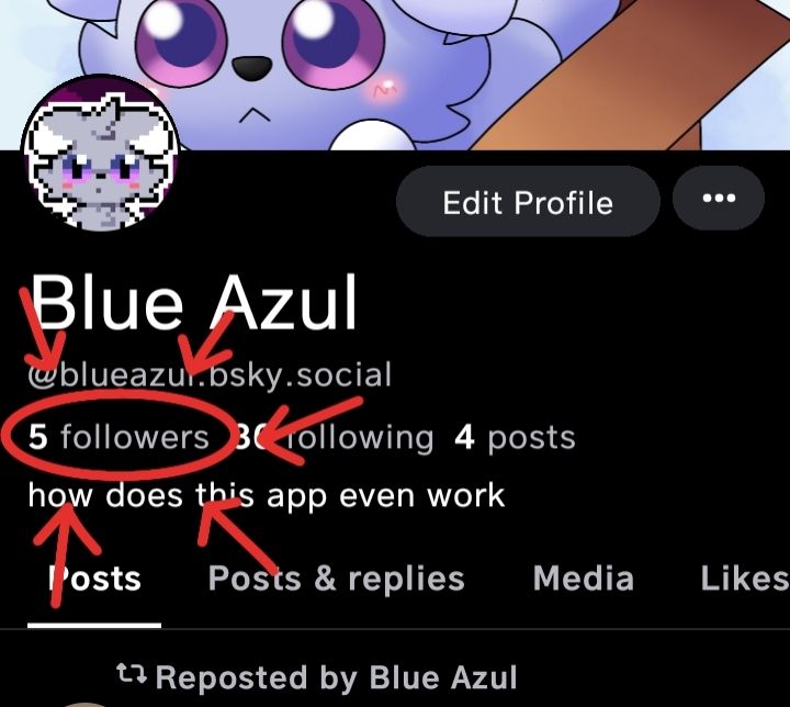 My profile, pointing out my huge followers count (five)