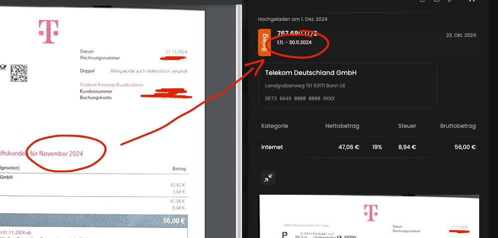 bimetrics OCR Beispiel: Leistungszeitraum erkennen