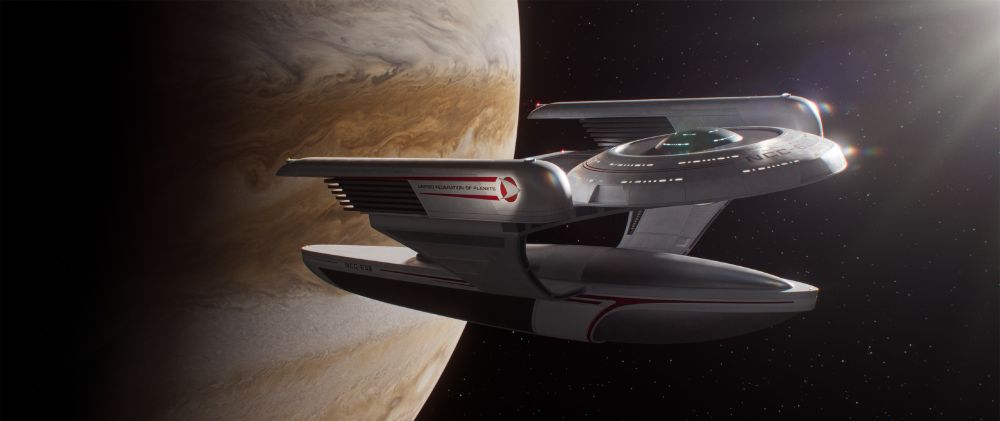 The USS Grissom in orbit of Jupiter. A ship from Star Trek The Search for Spock