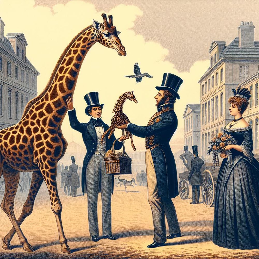In 1827, Muhammad Ali of Egypt gifted a giraffe to King Charles X of France, the first to arrive in France alive. Named Zarafa, she caused a sensation, sparking a giraffe craze in Europe, influencing art, fashion, and even hairstyles. #GiraffeMania