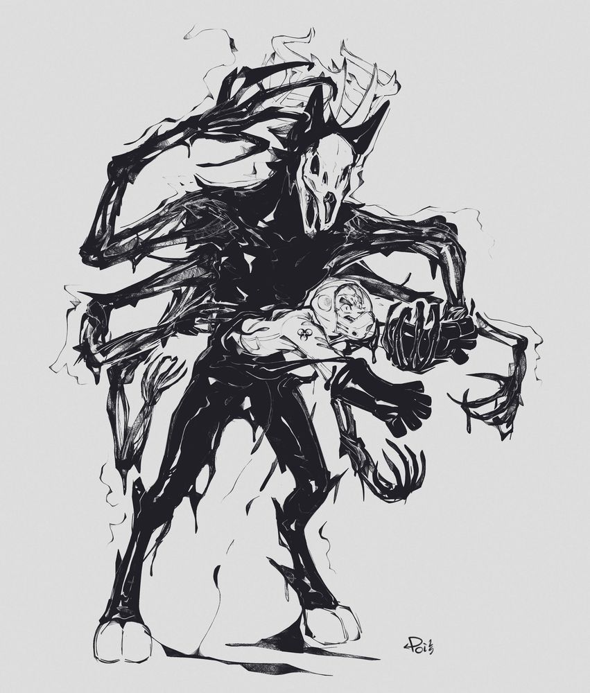 The Whispering Willow, a goopy multi-armed cryptid, absorbing a panicking hazmat-suited Pepper into its stomach.