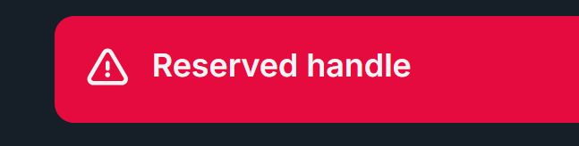 A screenshot showing an error message on Bluesky's account signup saying "Reserved handle".
