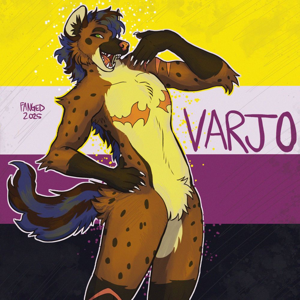 New drawing, digital art of an anthropomorphic hyena furry in a charismatic pose 