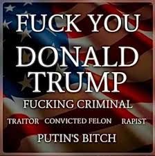 A graphic of the american flag with the text Fuck You Donald Trump superimposed. 