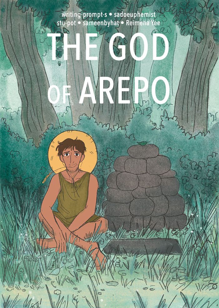 Cover image. A sun-kissed ancient Roman farmer in a big straw hat sits in a shady spot by the forest besides a rustic cairn. Alt text of the following images are from the original short story by Tumblr users writing-prompt-s, sadoeuphemist, stu-pot and sameenbyhat. Significant additions by me are in brackets.
