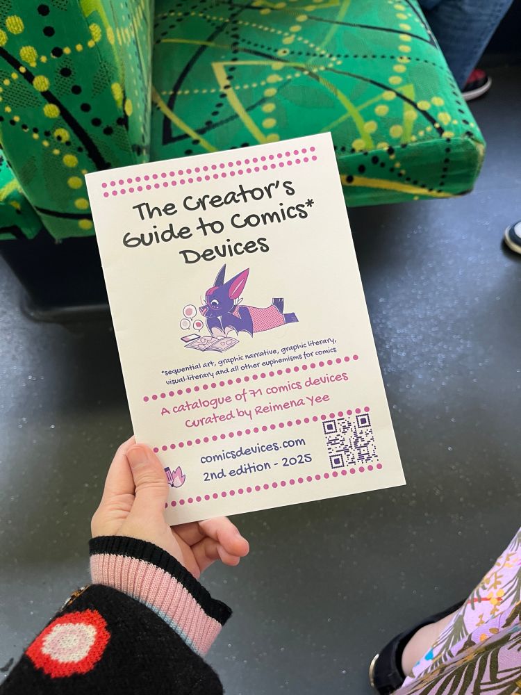 A5 size zine for the creators guide to comics devices, a catalogue of 71 comics devices curated by me! 