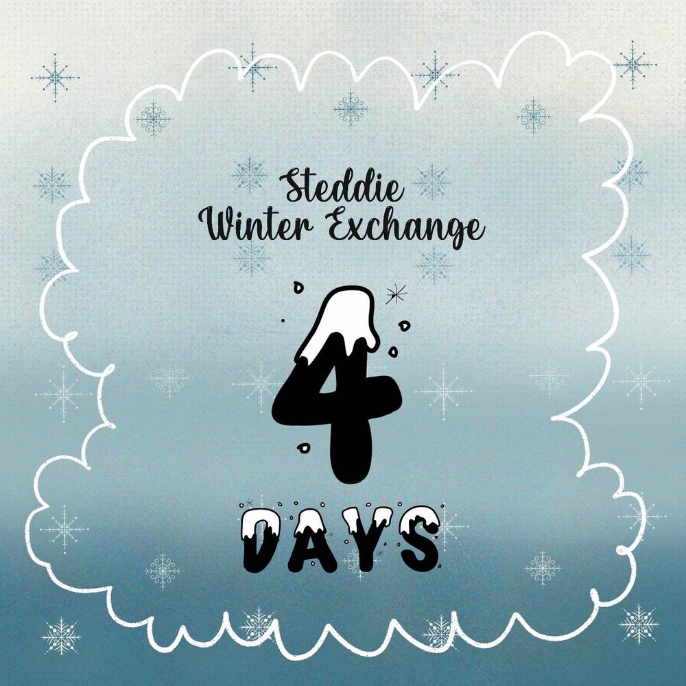 countdown image for Steddie Winter Exchange saying 4 DAYS in a snow topped font, on a ombre muted teal background with snowflakes 