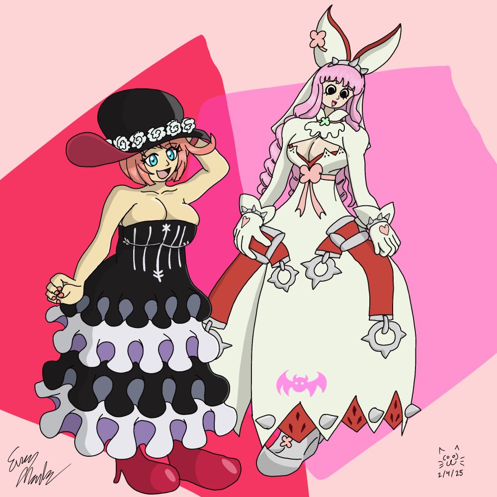 elphelt valentine from guilty gear and perona from one piece with their outfits swapped