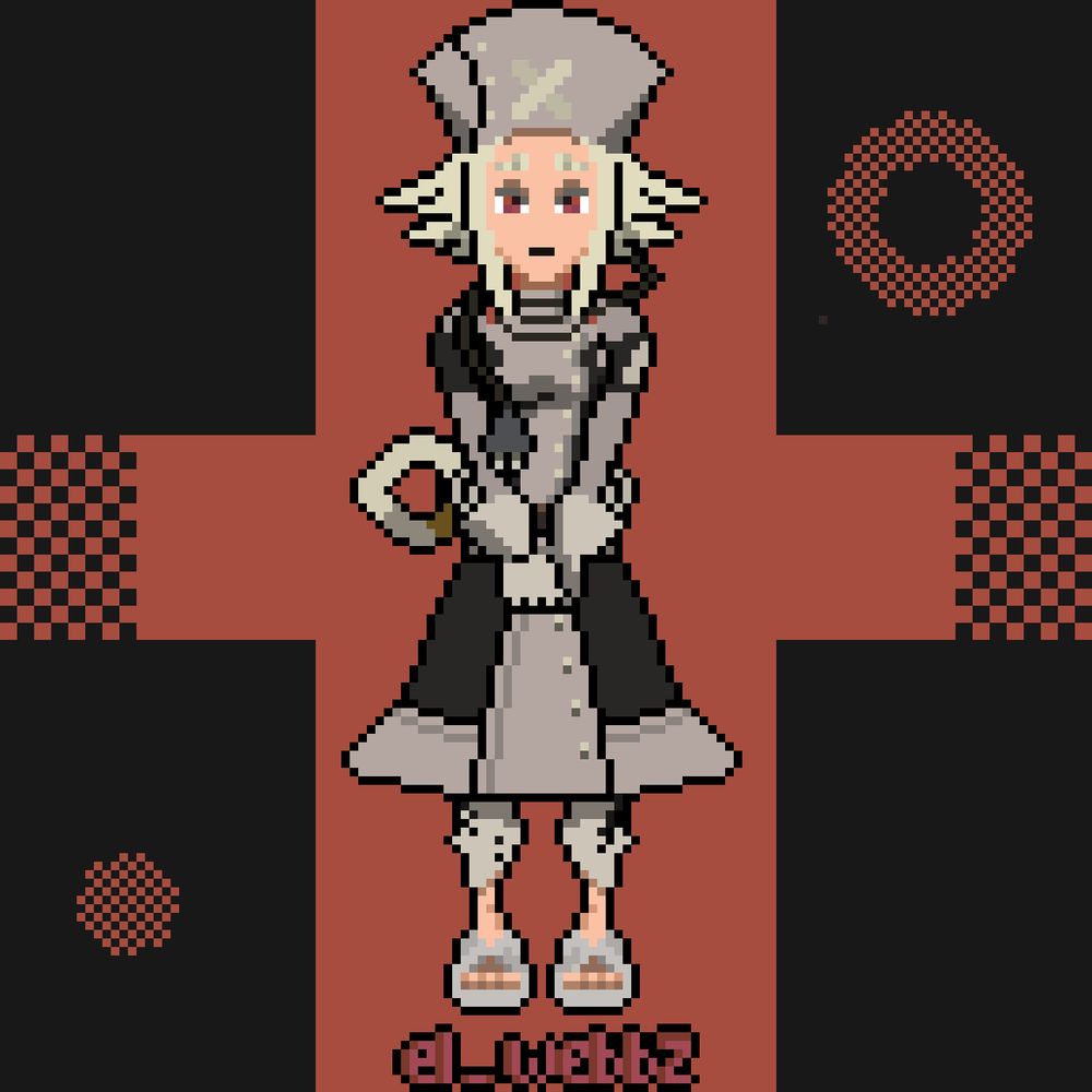 This is a pixel art style of Eishia Stilza from an anime called Gachiakuta 