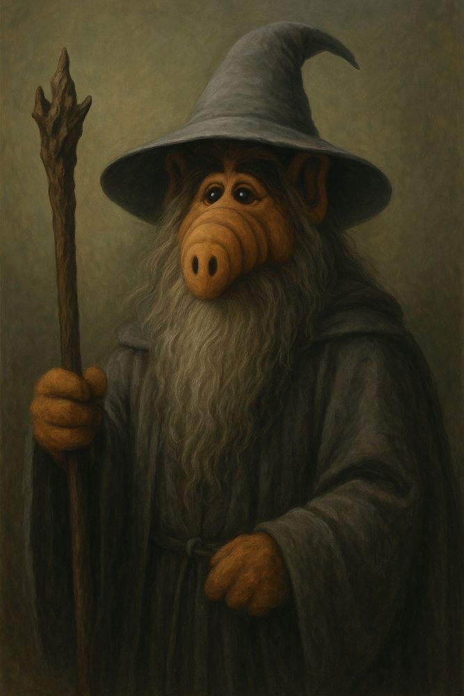 Ein Bild von ALF, der aussieht wie Gandalf aus Herr der Ringe