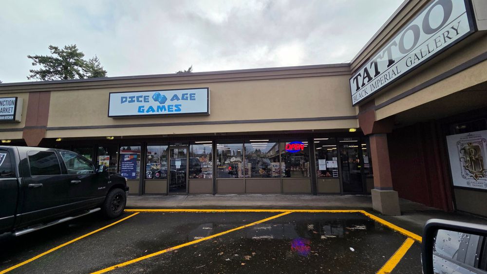 A photo of the Dice Age Games storefront in Vancouver, WA.