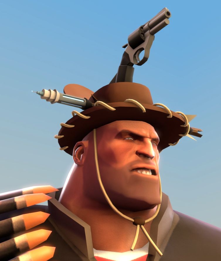 Cloister's Laser attached to an arrow thats going through Heavy's cowboy hat. https://youtu.be/_kwtBzSJNuw