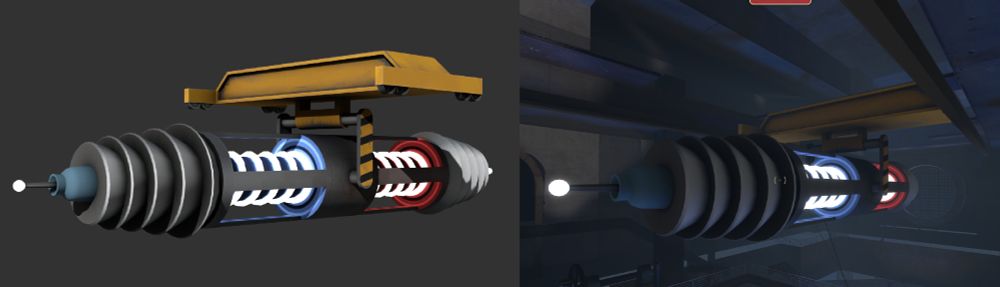 The Cloister laser fully textured on the left and on the right is the completed model and texture inside of the game.