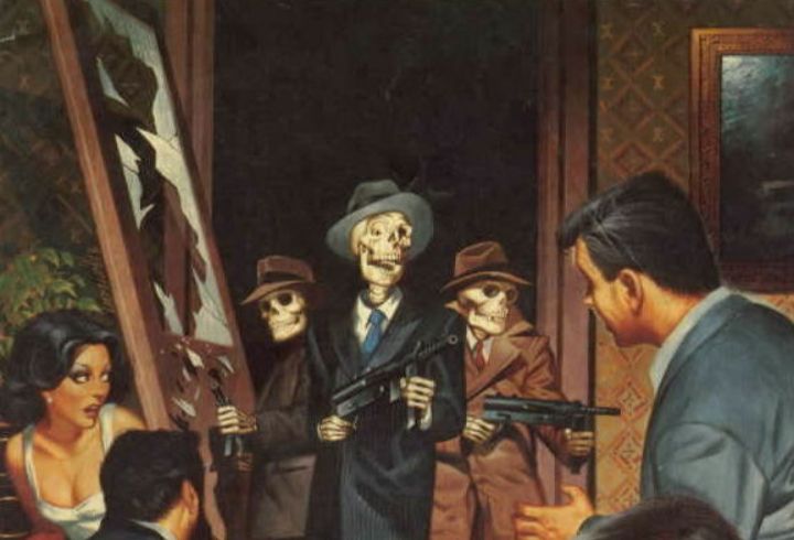 skeleton gangsters with guns