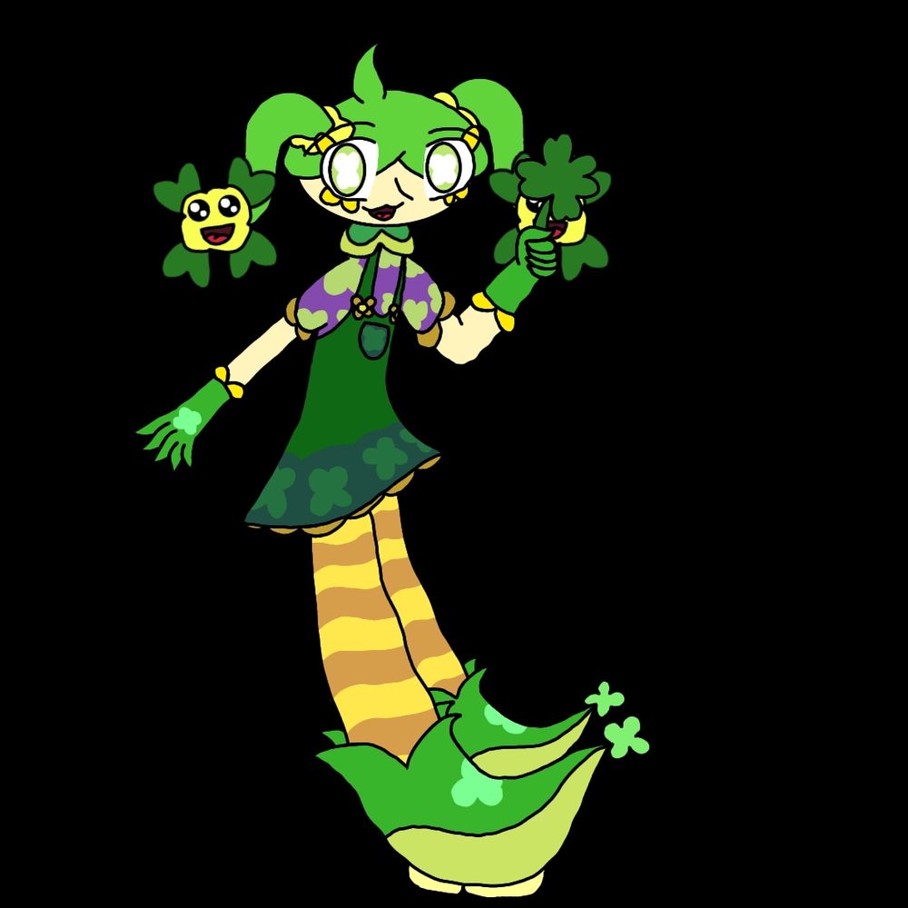 Lucky Seamrog is Happy Go-Lucky Leprechaun Hellspawn that loves to bring people Lucky Wishes and Happiness. He is Besties with Kooten, Roygbiv, and Malysh. He loves to play Children games with his friends. His Favorite Insect that he loves is the Grasshopper. He even loves Magical Girls as well even that he looked like one. His Hellspawn Power is to Drain People's Luck from his Happy Faces from his Ponytails. After the Luck got Drained form the Victim, The Victim will Transform into Multiple Clovers for Seamrog to give it for his Eldrich Friends, Hellspawns and Non-Hellspawns Alike.

 Seamrog's Voice sounds similar to a Young Female Human Child's Voice despite his Little Girl-like Appearance.