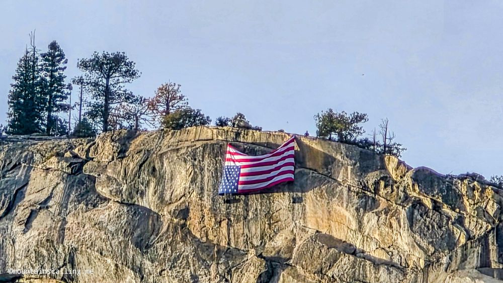 Upside down flag flown on El Cap, Yosemite National Park, Feb 23 2025