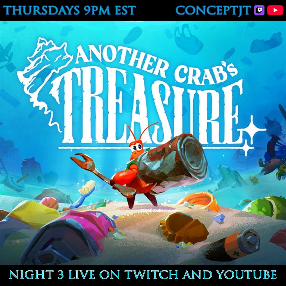 Another Crab's Treasure streams live at 9PM Eastern on Twitch and YouTube on ConceptJT