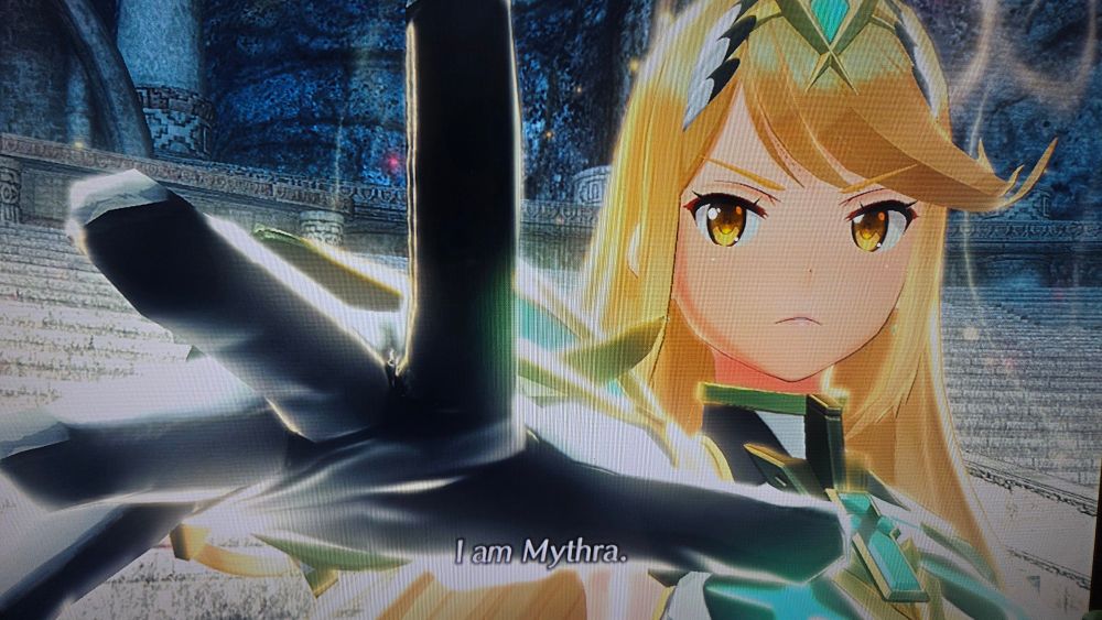 Mythra introducing herself.