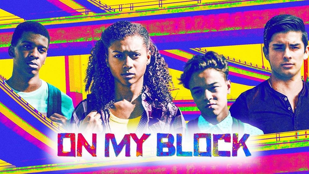 screenshot of the “on my block” poster, captioned with the title of the show (on my block)
