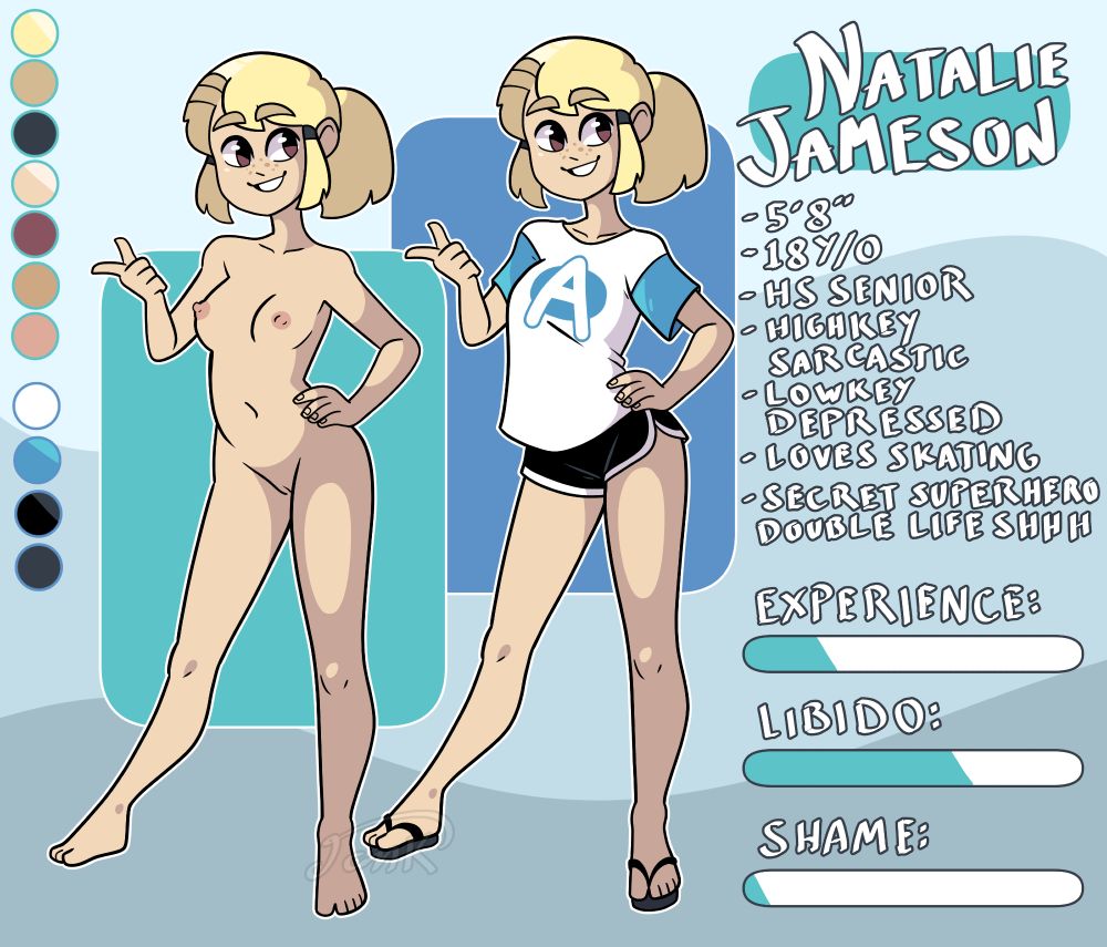Reference sheet for my OC Natalie, both nude and clothed.