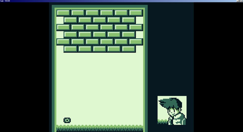 Gameplay footage of a breakout clone made for the gameboy following a tutorial, featuring the new custom paddle sprite that I made today.