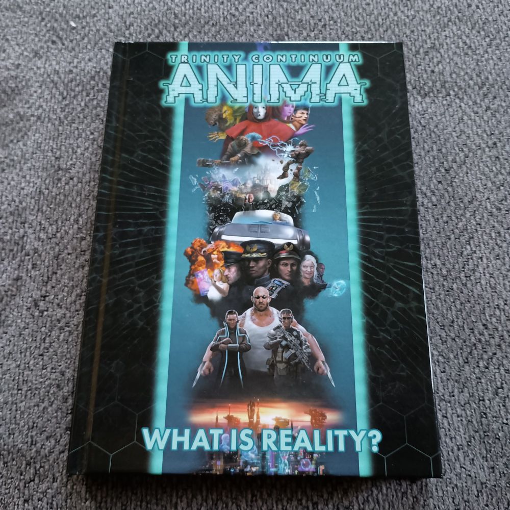 The cover of Anima. A collage of near future cyberpunk images in a 90's aesthetic.