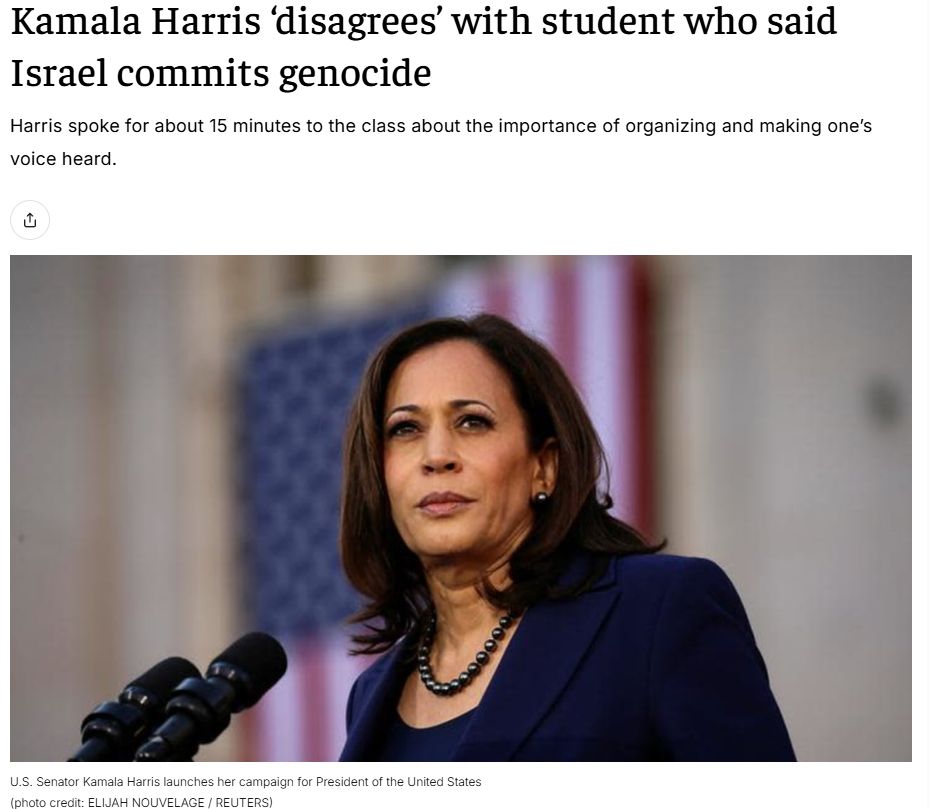 Harris disagrees with opinion that Israel commits genocide