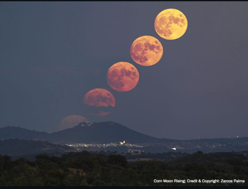 Several superimposed pics of the full moon last night from McDonald Observatory in far-west Texas