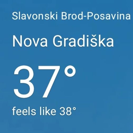 A screenshot of weather app for Nova Gradiška temperature of 37 degrees Celsius