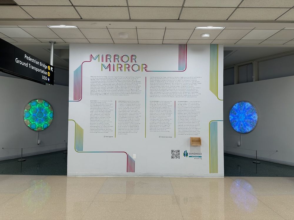 LED art installation, with lights embedded in round fabric panels