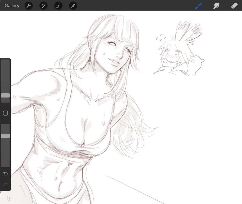 doodle of lyse getting ready / leaving (?) … she is not dressed all that much. she just. she’s smiling and is amused or whatever. I love my gf. Jackie is there too acting all cute . In bed. I’m looking at you with my big wet eyes. I also have a weapon