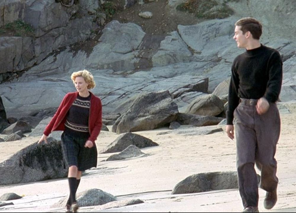 Tobey Maguire and Charlize Theron on a Maine beach (in Acadia National Park) in The Cider House Rules 
