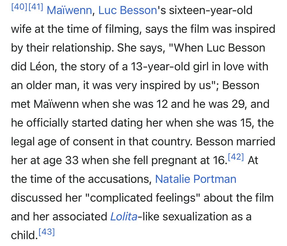 Maïwenn, Luc Besson's sixteen-year-old wife at the time of filming, says the film was inspired by their relationship. She says, 