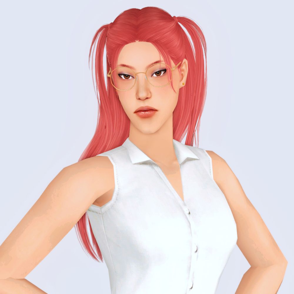 Mira still poses with arms akimbo, but without her black cap, which reveals her usual pink half-up pigtails hairstyle. Up close, it appears that she wears a tiny gold earring on her left ear while her right ear is hidden.